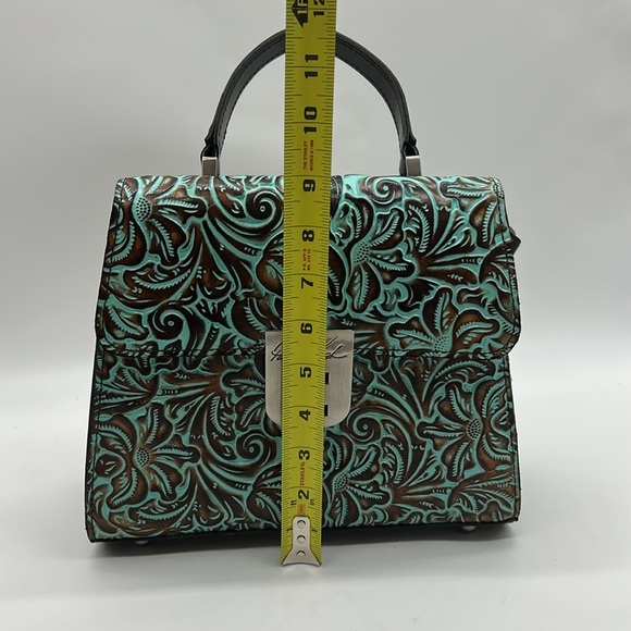 2439- Patricia Nash Embossed Leather Top Handle Crossbody Bag Turquoise Tooled - Picture 5 of 12